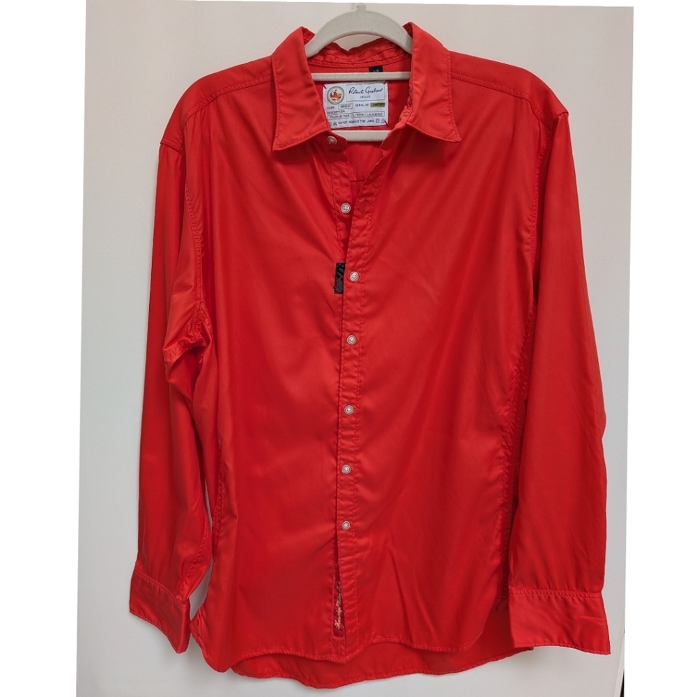 Robert Graham Coral Red Long Sleeve 100% Cotton Button Up Shirt Size Large